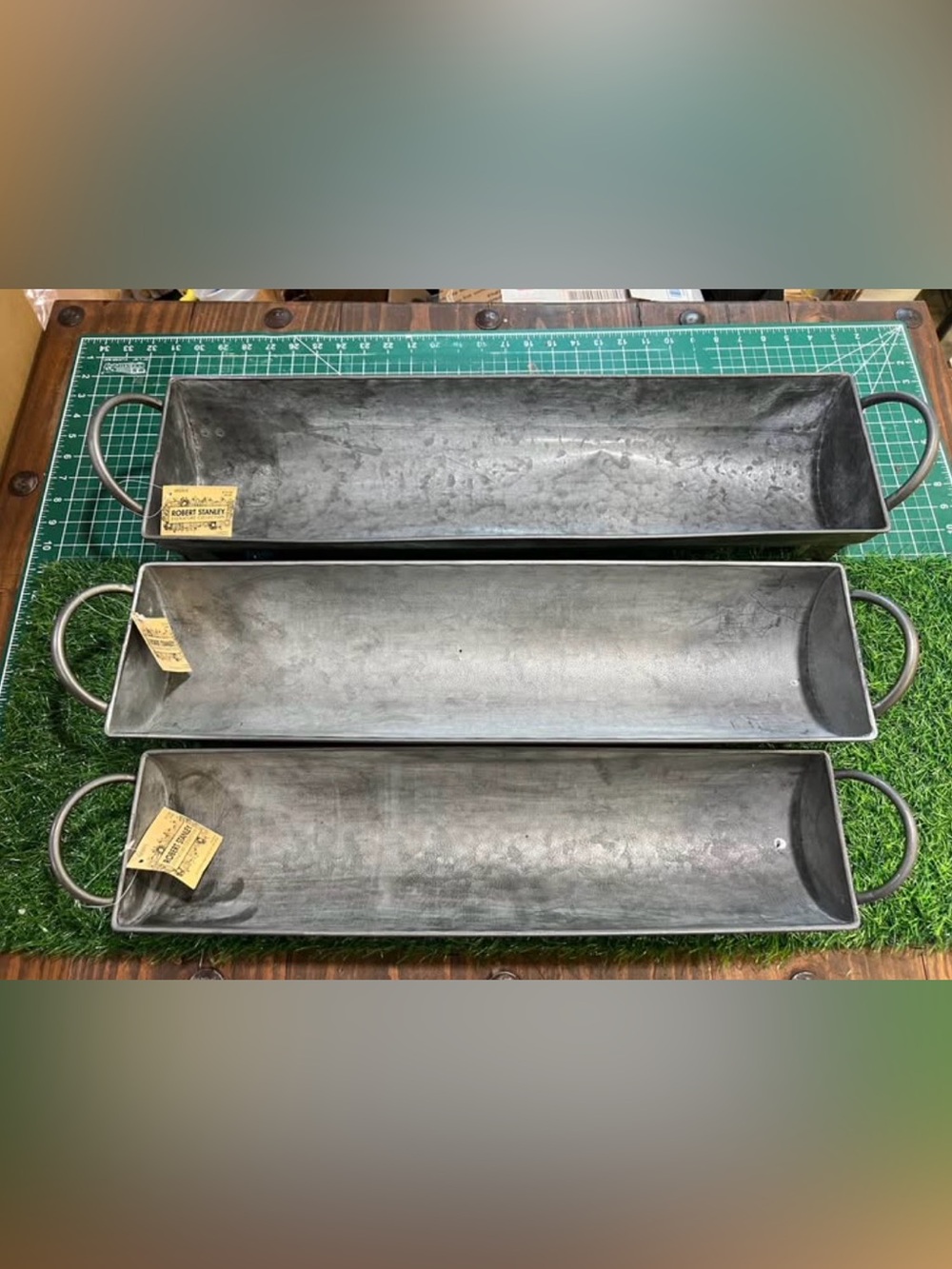 Robert Stanley Floral Galvanized Metal Trough Planter - Gray